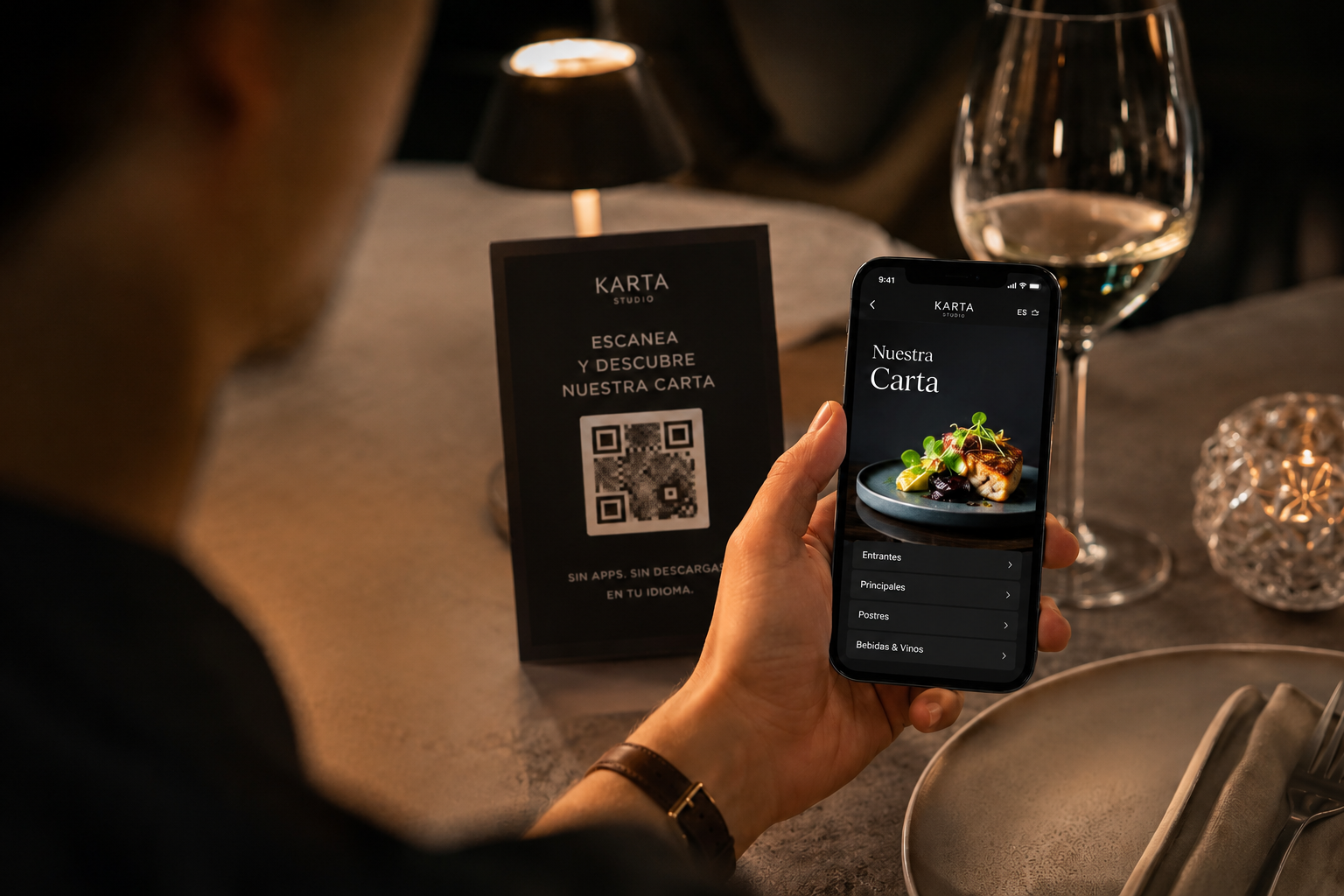 Carta digital Karta Studio en uso en un restaurante